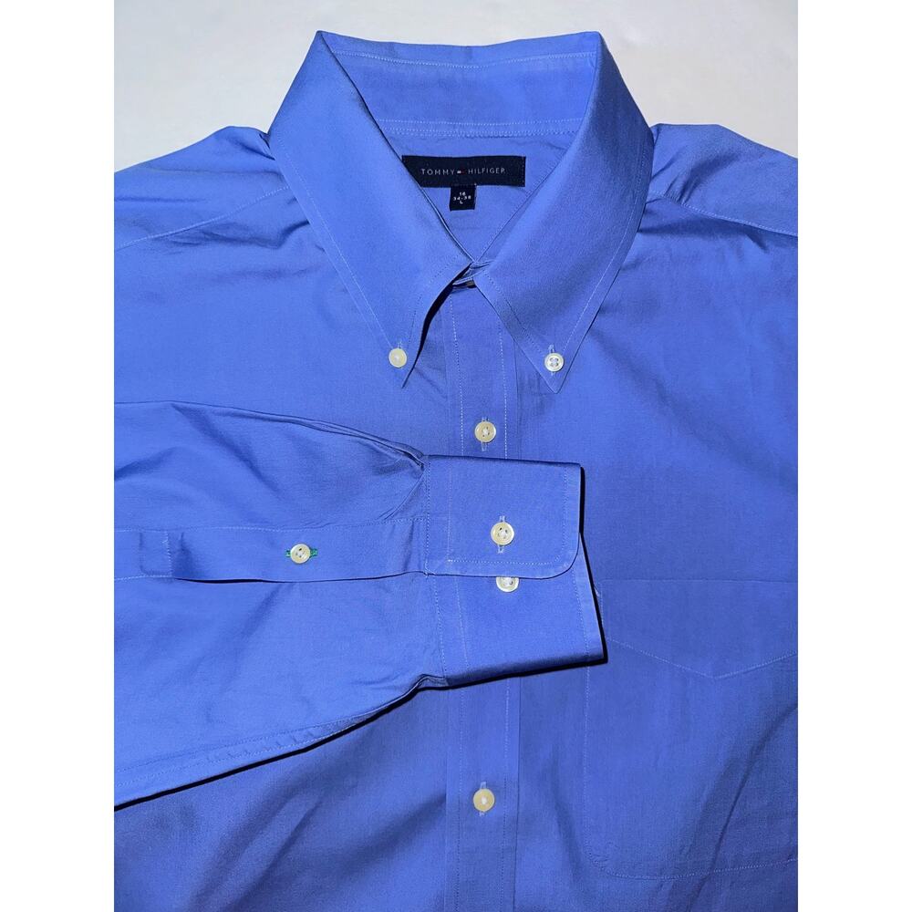 Tommy Hilfiger Mens Size 16 34/35 Long Blue Button Down Dress Shirt Long Sleeve